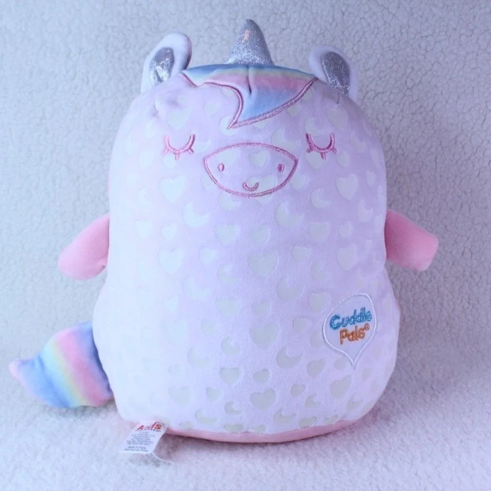 Pink Unicorn‎ Pillow Plush Stuffed Animal Rainbow Silver Horns Hearts